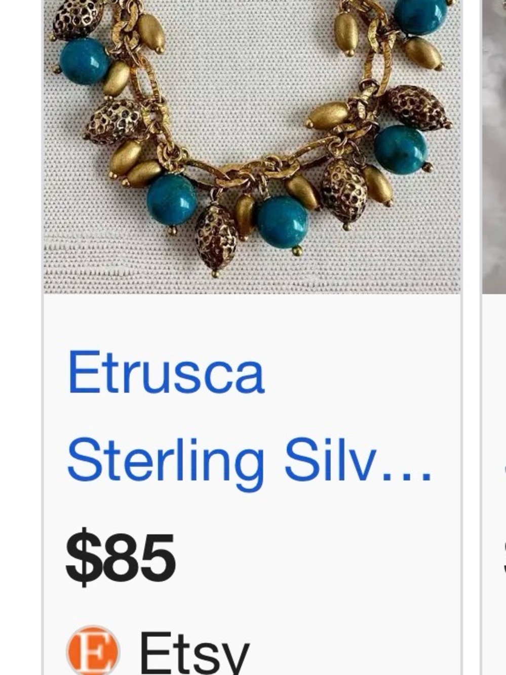 Etrusca Sterling Silver & 18K Gold Overlay Turquoise Charm Bracelet – Italy - Picture 15 of 15